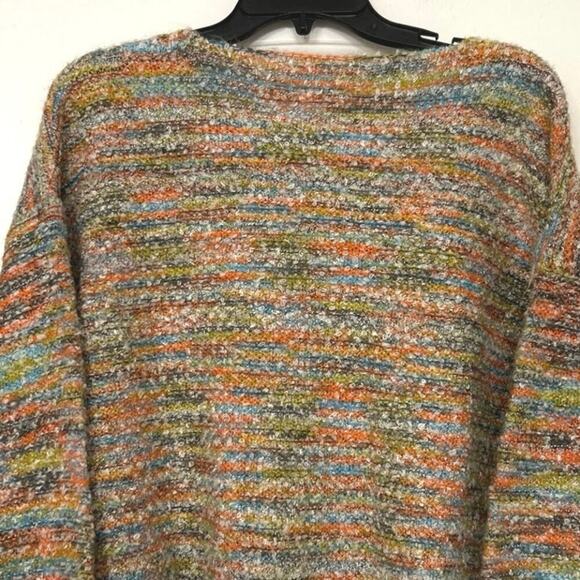 Soft Surroundings Hi Low Split Hem Bell Sleeve Chunky Knit Striped Sweater Med - Picture 9 of 14